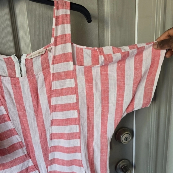 Soft Surroundings Women Linen Blend Top XS Cold Shoulder Striped Casual - Picture 10 of 14